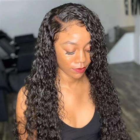 30 32 34 36 38 40 Inch Deep Wave Wig Curly Lace Front Human Etsy