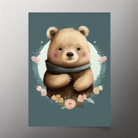 Una Pintura De Un Oso Con Flores Foto Premium