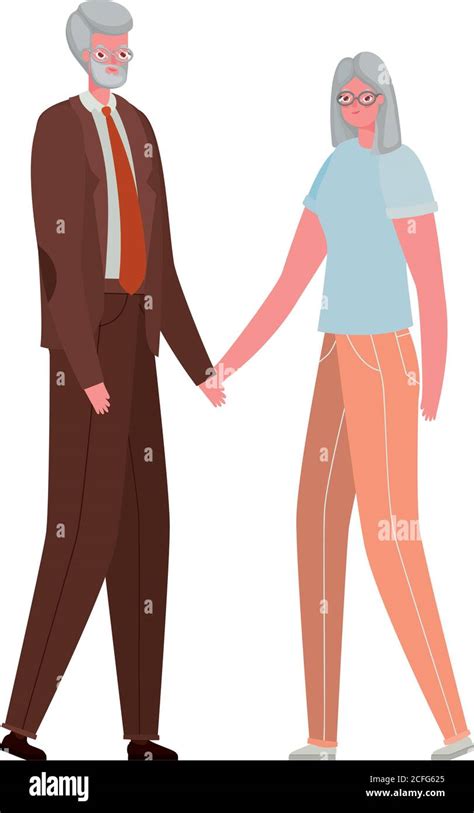 Senior Woman And Man Cartoons Holding Hands Vector Design Stock Vector