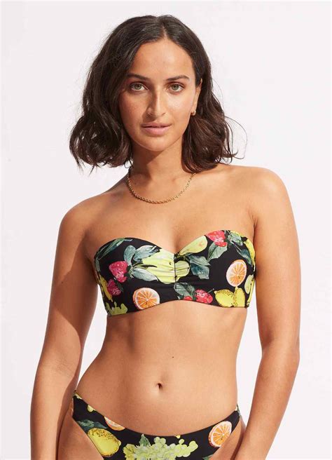 Seafolly Lemoncello Bustier Bandeau Bikini With Hipster Bottom Black