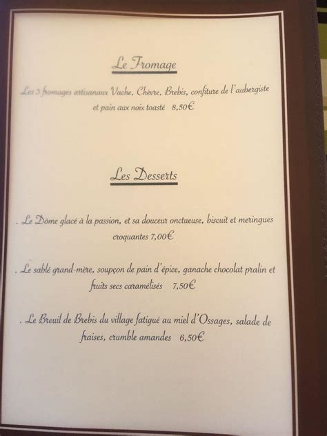 Menu At L Auberge Du Pas De Vent Pub Bar Pouillon