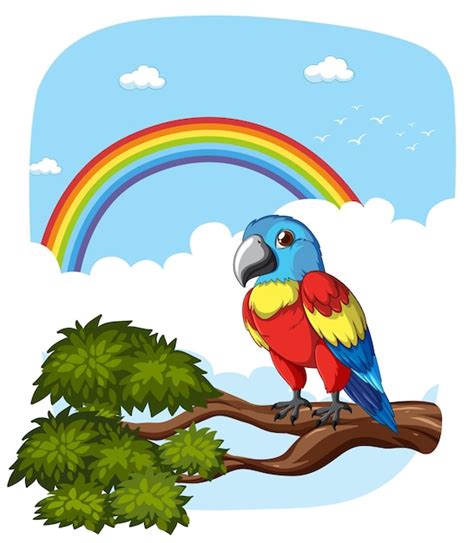 Premium Vector | Colorful parrot on branch with rainbow