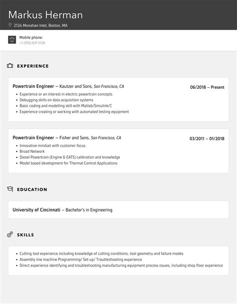 Powertrain Engineer Resume Samples Velvet Jobs