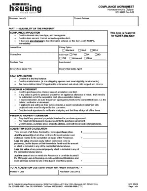 Fillable Online Ndhfa COMPLIANCE WORKSHEET Fax Email Print PdfFiller