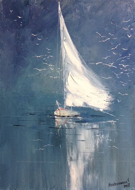 Abstract Sailboat Painting On Canvas Small Abstract Seascape