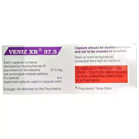 Veniz Xr 37 5 Capsule Uses Price Dosage Side Effects Substitute Buy Online