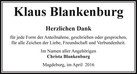 Traueranzeigen Von Klaus Blankenburg Abschied Nehmen De