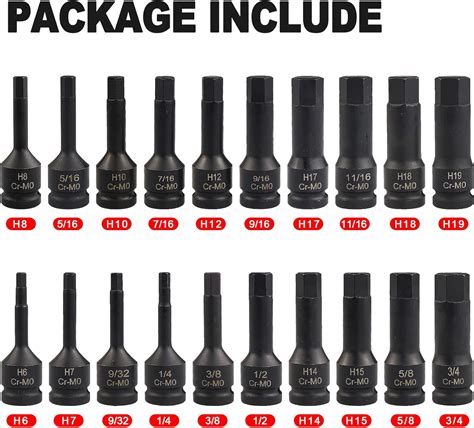 20Pcs 1 2 Drive Master Impact Hex Bit SetAllen Bit Socket Set1 4