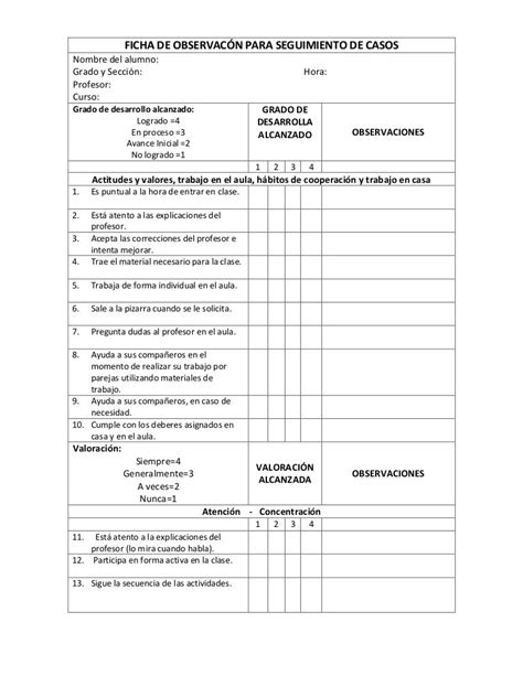 Modelo De Ficha De Observacion De Clase V Rios Modelos