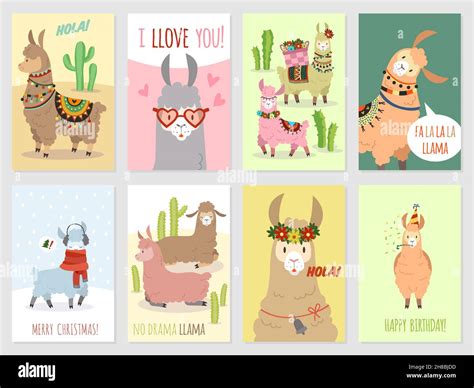 Llama Cards Baby Llamas Cute Alpaca And Cacti Wild Lama Peru Camel