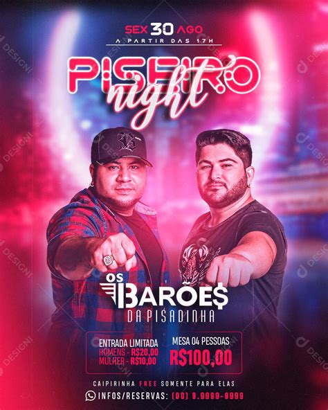 Flyer Evento Piseiro Night Forró Os Barões da Pisadinha PSD Editável