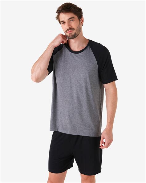 Riachuelo Pijama Masculino Curto Manga Curta Raglan Preto Cinza