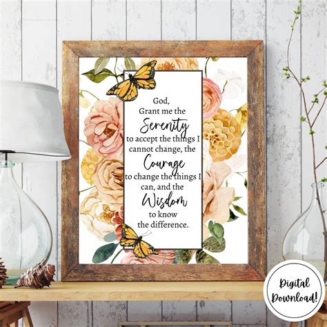 Serenity Prayer Printable Wall Art Recovery Digital Download Christian Wall Art Aa Na