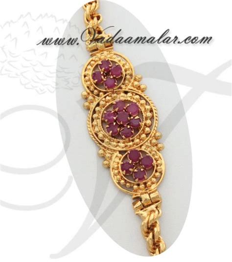 Traditional India Long Chain Ruby Stone Mugappu Side Pendants For Sarees