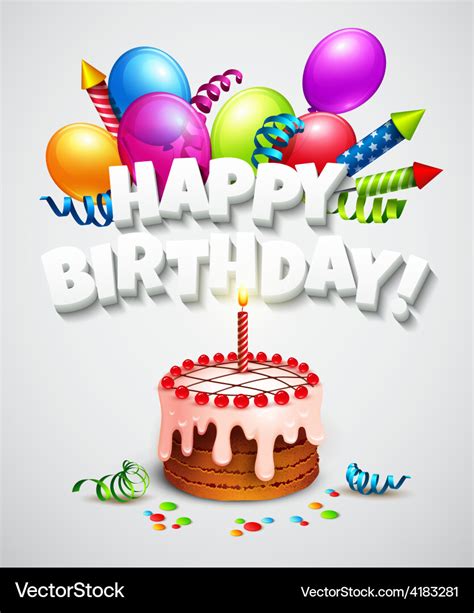 Happy Birthday Greeting Card With Cake And Vector Image