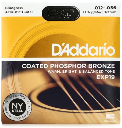 Daddario Exp19 Coated Phosphor Bronze Acoustic Guitar Strings 012 056 Light Topmedium