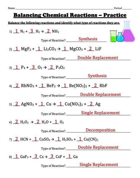 Balancing And Types Of Chemical Reactions Worksheet Chemical