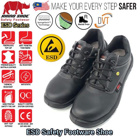 Rhino Shoe Anti Static Esd Leather Light Weight Safety Footwear Shoe For Semi Conductor Factory