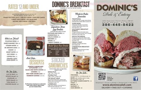 Menu at Dominic's Deli restaurant, Daytona Beach