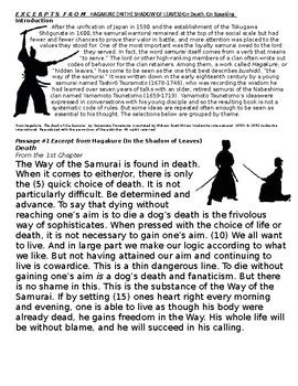 World History Samurai Bushido Codes Of Conduct Reading And SAT Style