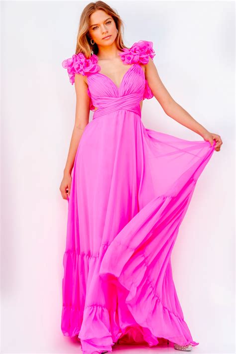 Hot Pink And Black Prom Dress