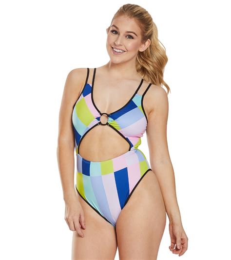 Bikini Lab Prism Stripe High Leg Tie Back One Piece Swimsuit At