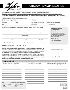 Fillable Online Jtcc Graduation Application John Tyler Community