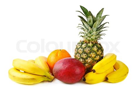 Frische Tropische Fr Chte Bananen Mangos Ananas Orange Isoliert