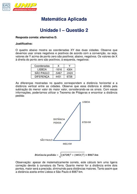 Resolução do LT Unidade I Matemática Aplicada Unidade I Questão 2