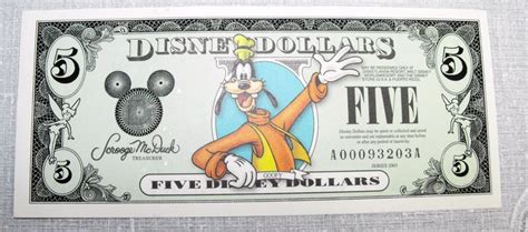 Goofy 5 Dollars Disney Dollar 2003 Disney Money Goofy Dollar