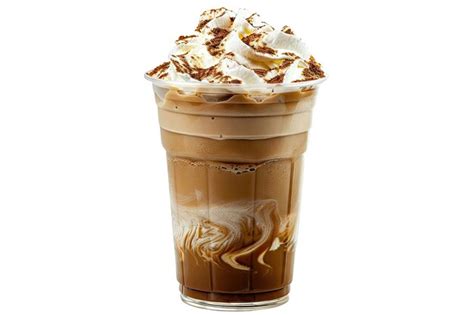 Iced Coffee Covered With Whipped Cream In Plastic Glass Isolated On