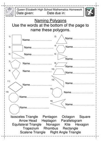 Ks2 Maths Worksheet Naming Polygons By Jlcaseyuk Teaching Resources Tes