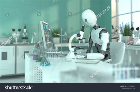 Humanoid Robot Laboratory Works Microscope Scientific Stock Illustration 1651034983 Shutterstock