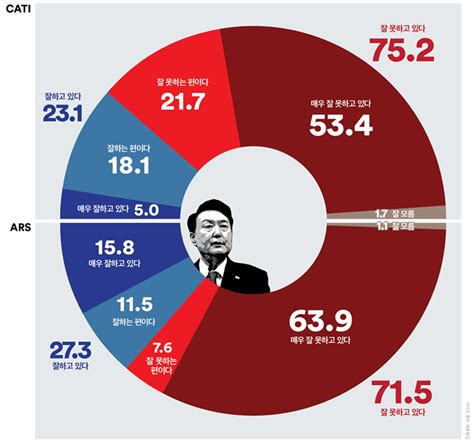 윤 국정지지율 긍정 231 대 부정 752 여론조사꽃