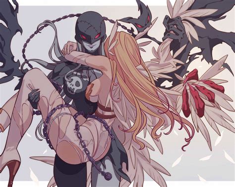 Angewomon And Ladydevimon Digimon Drawn By Futa Yuri Ryona Danbooru