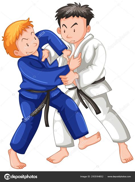 Dois meninos lutando judo wrestling em competição desportiva Vetor de