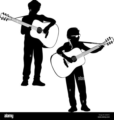 Young Girl Playing Classical Guitar Silhouette Stock Vector Image