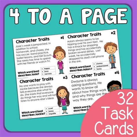 Character Traits Task Cards Making Inferences Plus Digital Version