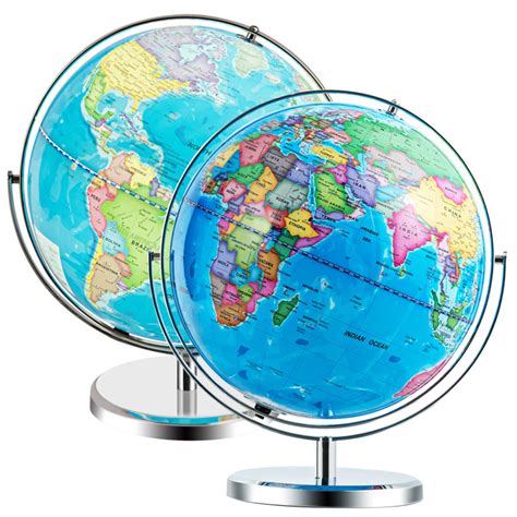 Illuminated World Globe Rotating Map With Led Light Costway