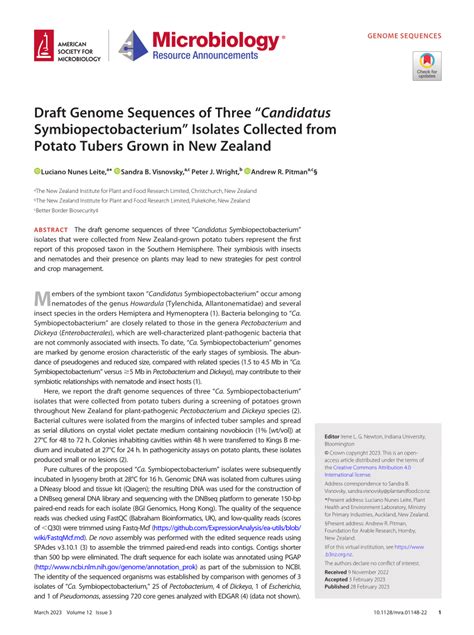 Pdf Draft Genome Sequences Of Three Candidatus Symbiopectobacterium Isolates Collected From