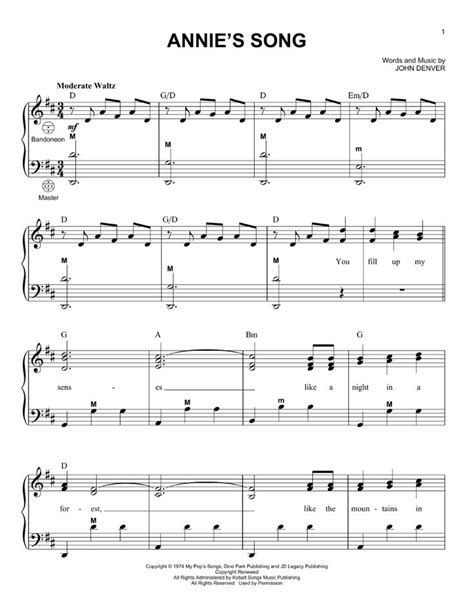 John Denver Annie's Song Sheet Music, Notes & Chords | Sheet music, Pop ...