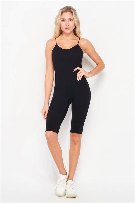 Luxe Feel Rib Knit Spaghetti Strap Biker Short Unitard Unitard