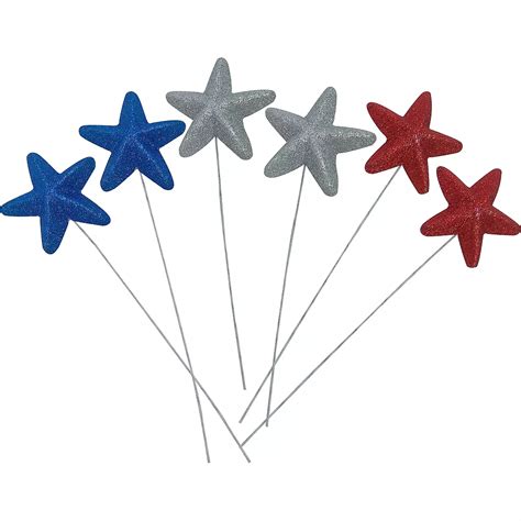 Glitter Red White And Blue Star Picks 6ct Party City