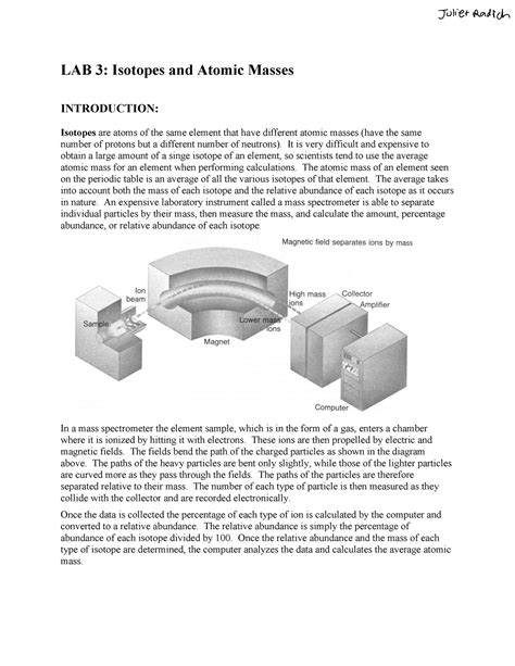 Lab Isotopes And Atomic Mass Lab Isotopes And Atomic Masses