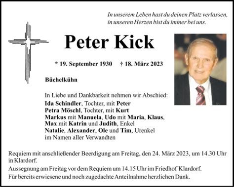 Traueranzeigen Von Peter Kick Mittelbayerische Trauer