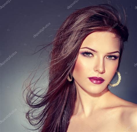 Beautiful Brunette Wearing Earrings Stock Photo Edwardderule