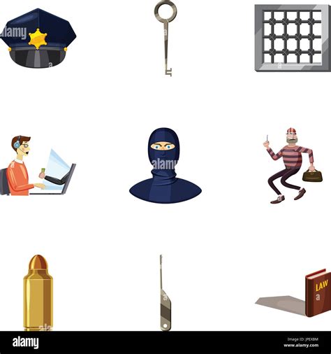 Crime Icons Set Cartoon Style Stock Vector Image Art Alamy