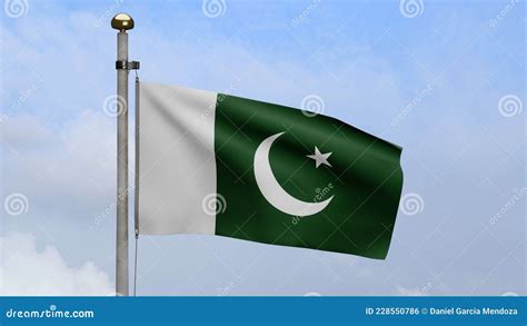 D Pakistani Flag Waving On Wind Close Up Of Pakistan Banner Blowing