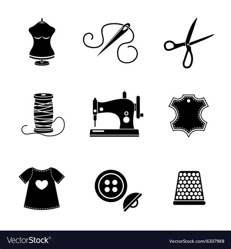 Set Sewing Icons Machine Scissors Thread Vector Image