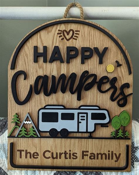 Happy Campers Personalized Welcome Sign Camper Door Hanger Wooden